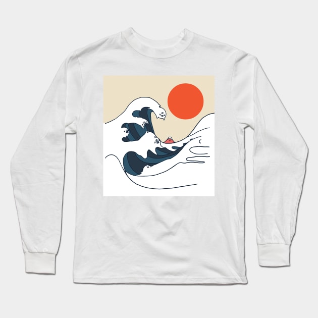 The Great Wave of Pugs Long Sleeve T-Shirt by huebucket